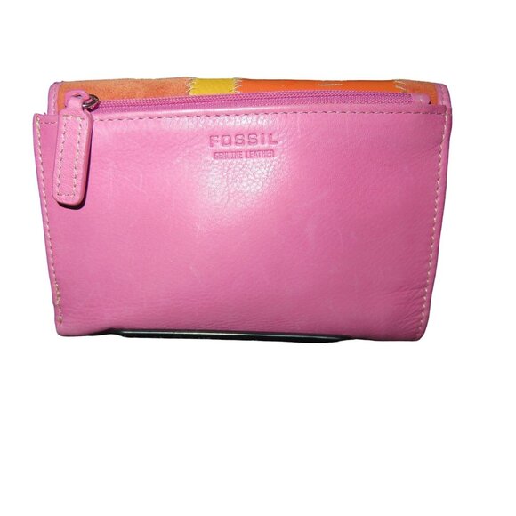 BOGO Fossil Vintage 90"s Mixed Suede & Leather Patchwork Tri-fold Wallet 4 X 6 - Picture 2 of 11